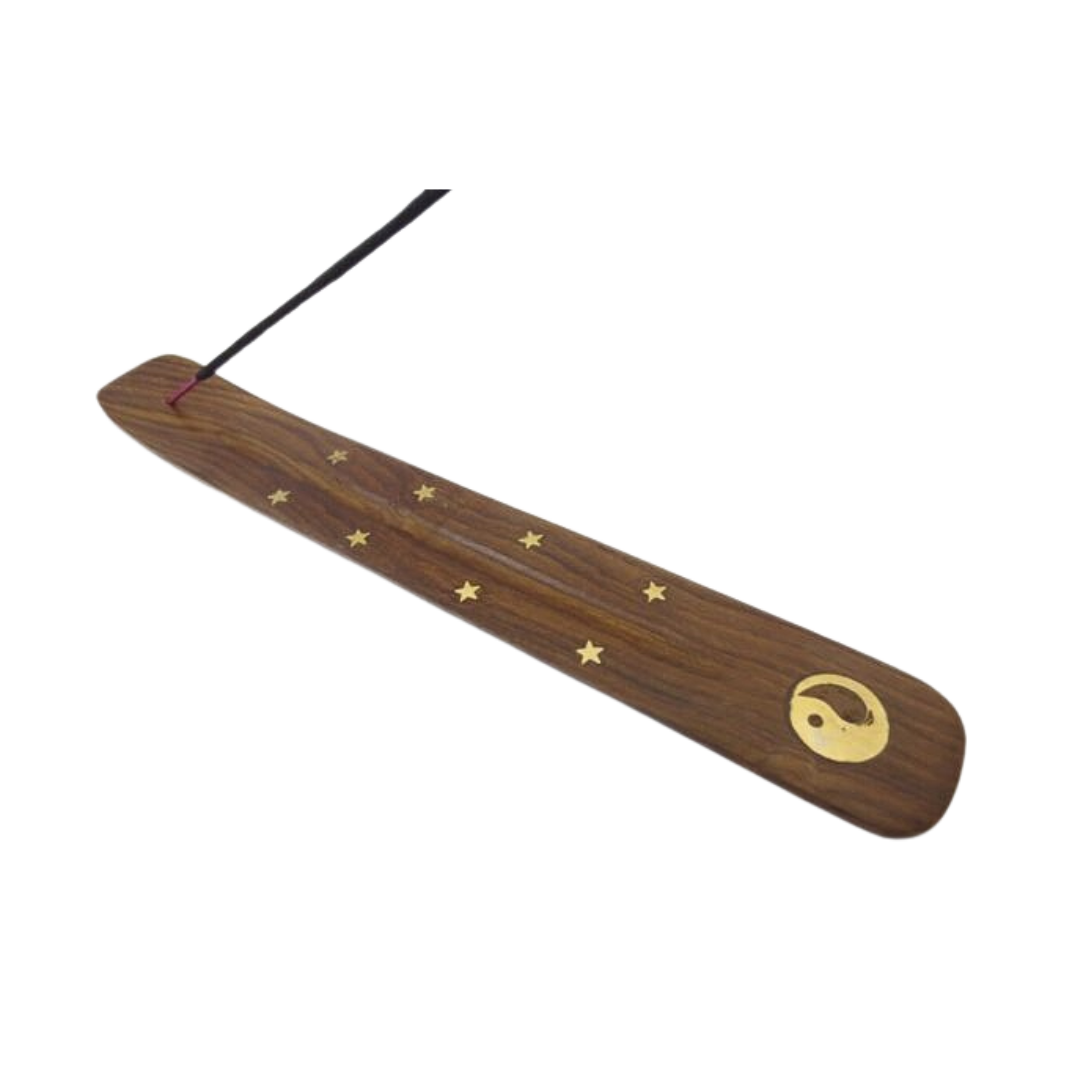 Houten Wierookhouder met Yin Yang & Sterren